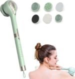 Electric Waterproof Bath Body Brush – 360° Rotating Long Handle Scrubber with 3 Brush Heads