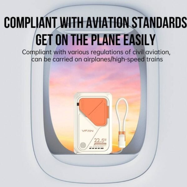 باور بانك VFAN بسعة 10000 مللي أمبير/ساعة مع كابل، شحن سريع 22.5 واط، شحن لاسلكي 15 واط،