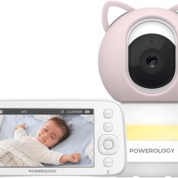 Powerology Smart Baby Monitor Camera 1080P – 5” HD Display, Night Vision & App Control