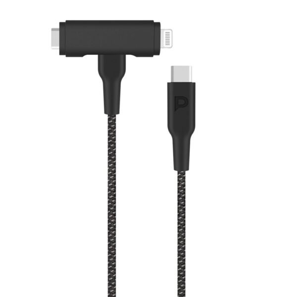 كابل الشحن المبتكر المضفر 2 في 1 USB-C إلى USB-C و Lightning بطول 1.2 متر – شحن سريع بقدرة 60 واط