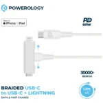 ⁦كابل الشحن المبتكر المضفر 2 في 1 USB-C إلى USB-C و Lightning بطول 1.2 متر – شحن سريع بقدرة 60 واط⁩ - الصورة ⁦3⁩