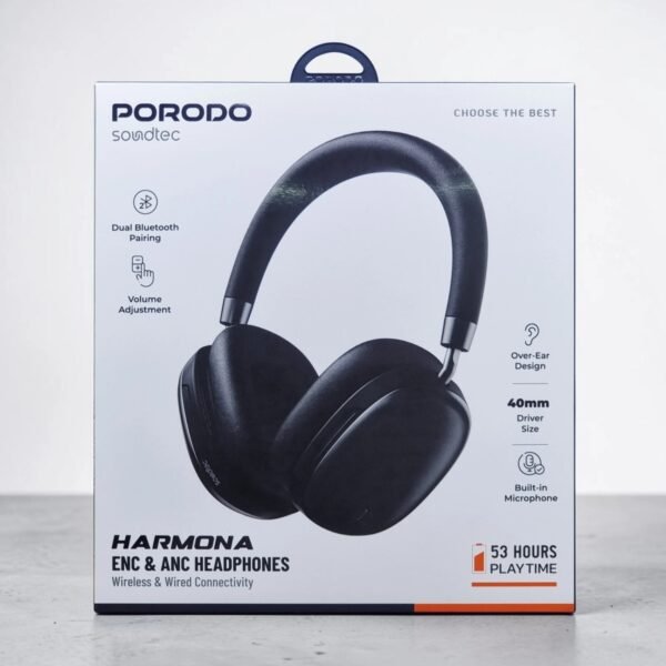 Porodo Soundtec Harmona Wireless Over-Ear Headphones with ANC & 53H Battery Life
