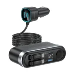 شاحن سيارة باورلوجي بقوة 60 واط مزود بمقبس 12 فولت وكابل USB-C قابل للسحب